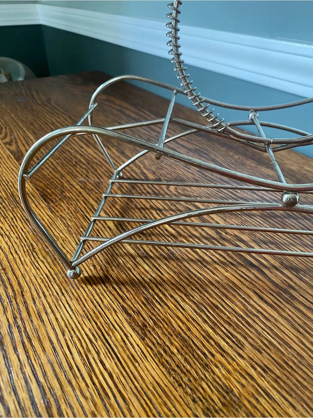 Vintage MCM Mid Century Round Handle Caddy Silver Metal